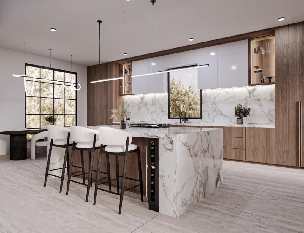 Kitchen Remodeling in Oakland 1 Gorgeous marble island highlighting Geico Builders expert interior renovation.