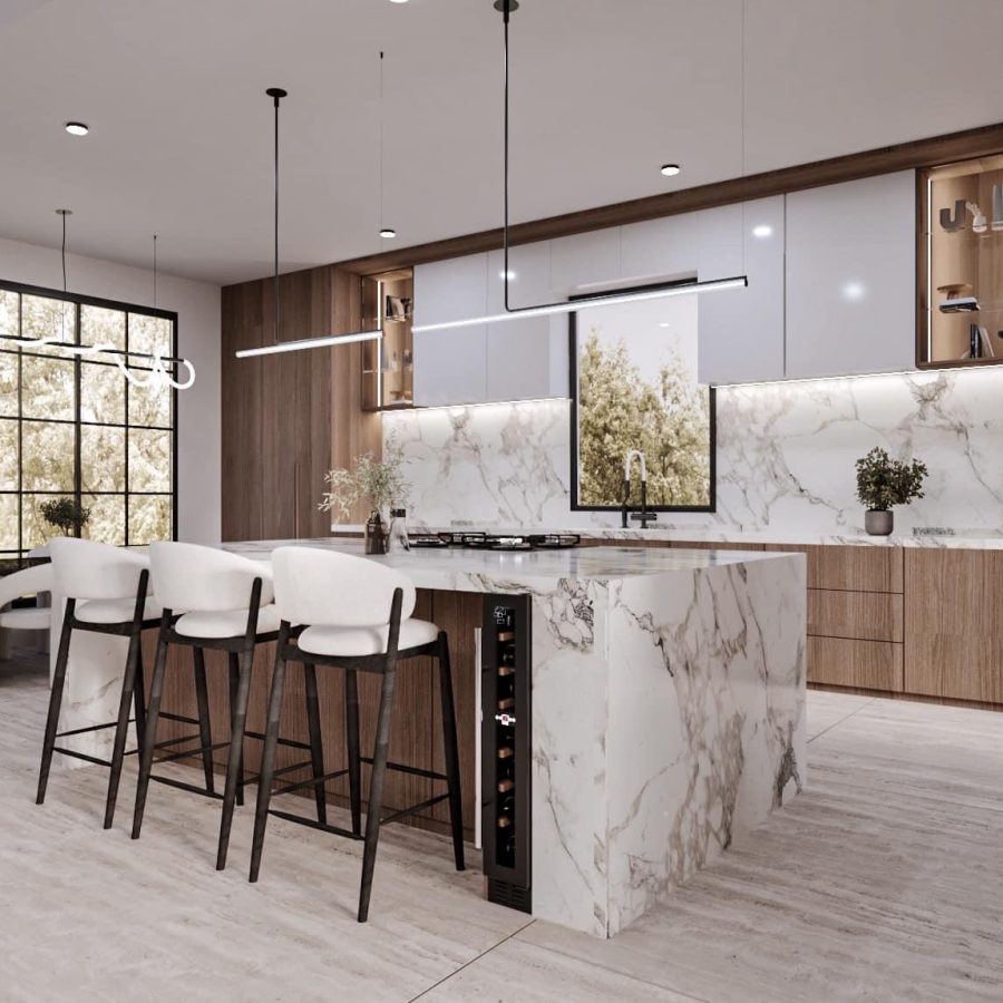 5D1AA945-BF01-4A8F-B029-5819D220B07B Gorgeous marble island highlighting Geico Builders expert interior renovation.