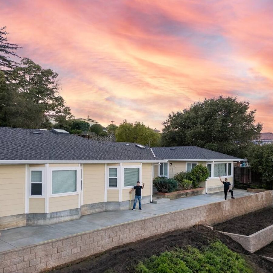 Geico builders. Expertly build retaining wall with a sunset in the background