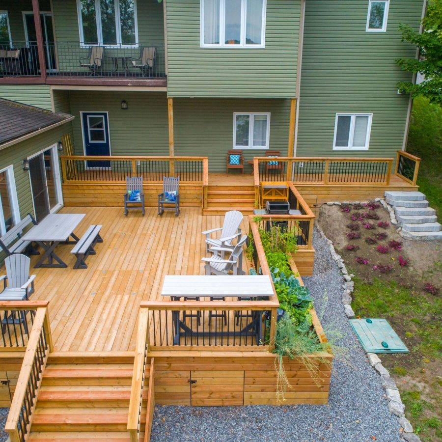 deck High-quality interlocking pavers in residential yard